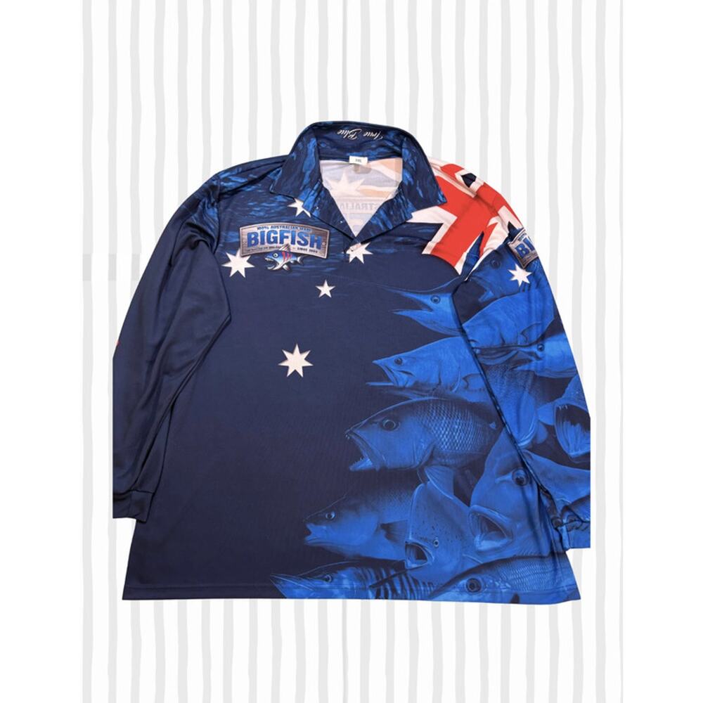 Bigfish Australian Fishing Jersey 3XL Long Sleeve Australia FlagFishGraphicShirt